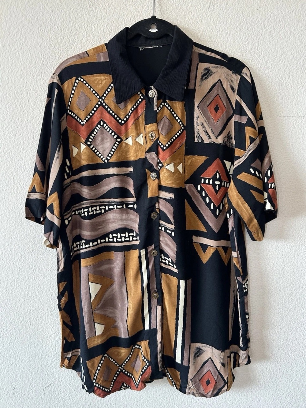 Vintage Abstract Shirt Mens L/XL Geometric Relaxed Artsy African Camp Festival
